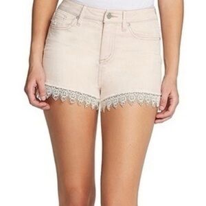 Jessica Simpson Pink Nomad Distressed Jean Shorts with Lace Crochet Trim 31
